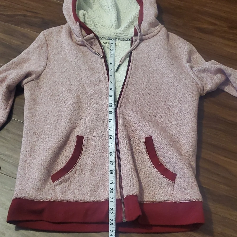 Roxy Light Pink Hooded Sherpa Fleece Hooded Jacket with Maroon Trim - Picture 5 of 9